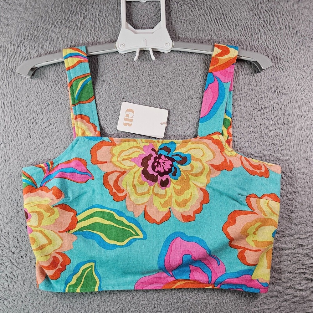 NWT GB Cropped Tank Top Women Large Colorful Floral Print Side Zip New